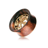 Load image into Gallery viewer, Narra Holz Tunnel schwarz Brass Inlay Windrad Blätter gold antik nickelfrei Tribal Plug Expander - chic-net.de
