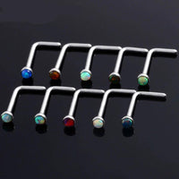 Load image into Gallery viewer, Nasen Stecker Piercing Pin Opal L-Form Chirurgenstahl - chic-net.de
