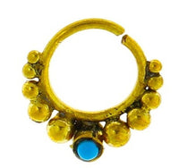 Load image into Gallery viewer, Nasenringe Türkis Punkte Messing Tribal antik golden nickelfrei Septum Piercing Nase Brass - chic-net.de
