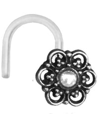 Load image into Gallery viewer, Nostril Piercing Silber Nasenstecker Screw Ende Bioflex 0,8 mm silbern Steine - chic-net.de
