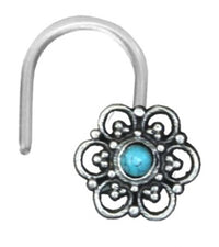 Load image into Gallery viewer, Nostril Piercing Silber Nasenstecker Screw Ende Bioflex 0,8 mm silbern Steine - chic-net.de
