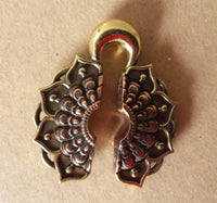 Load image into Gallery viewer, Ohrgewichte Lobe Piercing Lotus Blüte Brass antik gold Kupfer rotgold 18mm 40,3g - chic-net.de

