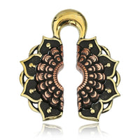 Load image into Gallery viewer, Ohrgewichte Lobe Piercing Lotus Blüte Brass antik gold Kupfer rotgold 18mm 40,3g - chic-net.de
