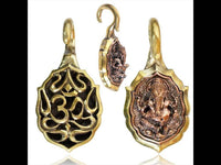 Load image into Gallery viewer, Ohrgewichte Piercing Ganesha Om Brass antik golden Kupfer Inlay rotgolden 20 g - chic-net.de
