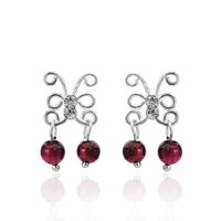 Load image into Gallery viewer, Ohrhänger Ohrstecker Stein Perle 925er Sterling Silber Katzenauge rot Zirkonia - chic-net.de
