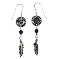 Load image into Gallery viewer, Ohrhänger Perle Lapis blau Feder Sterling Silber Ohrringe Damen Indianer Schmuck - chic-net.de
