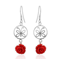 Cargar imagen en el visor de la galería, Ohrhänger Stein Perle 925er Sterling Silber Zirkonia Rose Resin Kunstharz rot - chic-net.de
