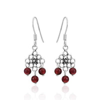 Load image into Gallery viewer, Ohrhänger Stein Perle dunkelrot 925er Sterling Silber Katzenauge Blume dunkel oxidiert - chic-net.de
