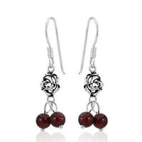 Load image into Gallery viewer, Ohrhänger Stein Perle dunkelrot 925er Sterling Silber Katzenauge Blüte Granat Perlen - chic-net.de
