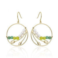 Load image into Gallery viewer, Ohrringe 18 karat vergoldet Kreis Bogen Knospen grün Stein Perlen nickelfrei weiß - chic-net.de
