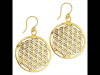 Load image into Gallery viewer, Ohrringe 29 mm Blume des Lebens Messing antik golden Tribal Ohrhänger flower of life - chic-net.de
