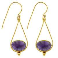 Cargar imagen en el visor de la galería, Ohrringe Amethyst oval Tropfen Dreieck Punkte Messing antik golden Ohrhänger nickelfrei Tribal - chic-net.de
