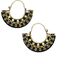 Load image into Gallery viewer, Ohrringe Arang Holz Brass gold halber Ring verziert - chic-net.de
