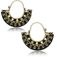 Load image into Gallery viewer, Ohrringe Arang Holz Brass gold halber Ring verziert - chic-net.de
