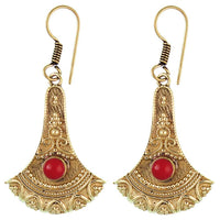 Cargar imagen en el visor de la galería, Ohrringe Axt Punkte verziert Jaspis Messing antik golden nickelfrei Ohrhänger Tribal Brass - chic-net.de
