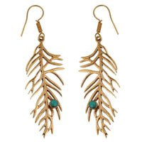 Load image into Gallery viewer, Ohrringe Blatt ÄsteTürkis Stein Messing antik golden Tribal Ohrhänger - chic-net.de
