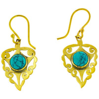 Load image into Gallery viewer, Ohrringe Blatt Türkis glänzend spiralig Messing antik golden Tribal Ohrhänger nickelfrei Brass - chic-net.de
