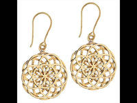 Load image into Gallery viewer, Ohrringe Blume des Lebens wellig Messing antik golden doppelt Tribal Ohrhänger nickelfrei Brass - chic-net.de
