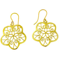 Load image into Gallery viewer, Ohrringe Blume gewölbt Spiralen Messing antik golden nickelfrei Tribal Brass Ohrhänger glänzend - chic-net.de
