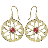 Cargar imagen en el visor de la galería, Ohrringe Blume Jaspis glänzend Messing Brass antik golden rot Ohrhänger nickelfrei Tribal Schmuck - chic-net.de
