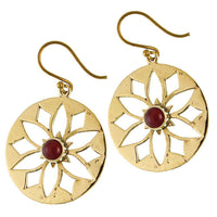 Cargar imagen en el visor de la galería, Ohrringe Blume Karneol glänzend Messing Brass antik golden Ohrhänger nickelfrei Tribal Schmuck - chic-net.de
