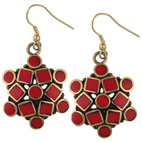 Cargar imagen en el visor de la galería, Ohrringe Blume Kreise Quadrate Jaspis Messing antik golden nickelfrei Tribal Ohrhänger - chic-net.de
