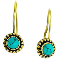 Load image into Gallery viewer, Ohrringe Blume Perlen 10 mm Türkis Messing Brass antik golden Tribal Ohrhänger nickelfrei - chic-net.de
