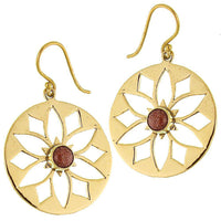 Cargar imagen en el visor de la galería, Ohrringe Blume Sandstein glänzend Messing Brass antik golden Ohrhänger nickelfrei Tribal Schmuck - chic-net.de
