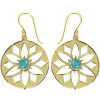 Load image into Gallery viewer, Ohrringe Blume Türkis glänzend Messing Brass antik golden Damen Ohrhänger nickelfrei Tribal Schmuck - chic-net.de

