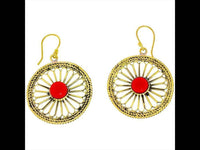 Load image into Gallery viewer, Ohrringe Blume Zopf Jaspis Messing antik golden Tropfen Ohrhänger Tribal nickelfrei Brass Schmuck - chic-net.de
