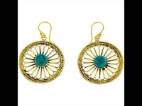 Load image into Gallery viewer, Ohrringe Blume Zopf Türkis Messing antik golden Tropfen Ohrhänger nickelfrei Tribal Brass Schmuck - chic-net.de
