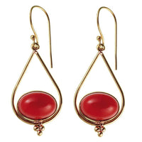 Cargar imagen en el visor de la galería, Ohrringe Chalzedon rot oval Tropfen Dreieck Punkte Messing antik golden Ohrhänger - chic-net.de
