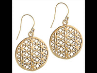 Cargar imagen en el visor de la galería, Ohrringe dick Blumen Blume des Lebens rund Messing antik golden nickelfrei Tribal Brass - chic-net.de
