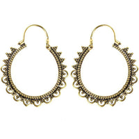 Load image into Gallery viewer, Ohrringe dunkel Punkte Dreiecke Kreise Messing Brass antik golden Tribal nickelfrei Schmuck Piercing - chic-net.de
