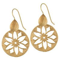 Cargar imagen en el visor de la galería, Ohrringe gebürstet Kreis Tropfen Blume Messing antik golden nickelfrei Tribal Ohrhänger - chic-net.de
