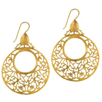 Cargar imagen en el visor de la galería, Ohrringe gebürstet Kreis Tropfen Ranken Messing antik golden nickelfrei Tribal Ohrhänger - chic-net.de
