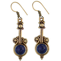 Load image into Gallery viewer, Ohrringe Geige Lapis Punkte Messing Brass antik golden Tribal Ohrhänger - chic-net.de
