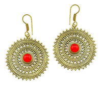 Cargar imagen en el visor de la galería, Ohrringe Granat Zopf Kreis Punkte Dreiecke Messing Ohrhänger rot antik golden Tribal - chic-net.de
