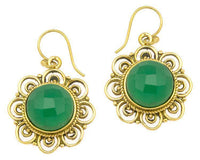 Cargar imagen en el visor de la galería, Ohrringe grün Onyx facettiert Blume Bögen Messing antik golden Tribal 25 mm - chic-net.de
