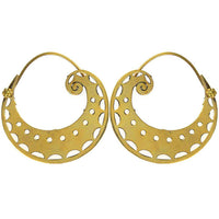 Load image into Gallery viewer, Ohrringe Halbkreis Spiralschnecke Zacken Messing antik golden Tribal nickelfrei Piercing Brass - chic-net.de
