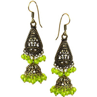 Cargar imagen en el visor de la galería, Ohrringe hellgrün Tropfen Halbkugel 50 mm Stein Messing antik golden Ohrhänger nickelfrei Tribal - chic-net.de
