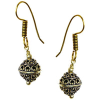 Load image into Gallery viewer, Ohrringe hohl Kugel Punkte Kreise Messing Seil antik golden Ohrhänger nickelfrei dunkel Tribal Brass - chic-net.de
