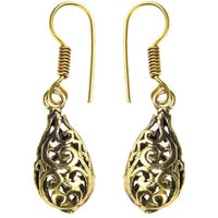 Load image into Gallery viewer, Ohrringe hohl Tropfen Spiralen Messing antik golden Ohrhänger nickelfrei dunkel Piercing Tribal - chic-net.de
