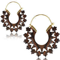 Load image into Gallery viewer, Ohrringe Holz Brass Bügel golden braun dunkelbraun Perlmutt Ohrhänger Schmuck - chic-net.de
