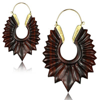 Load image into Gallery viewer, Ohrringe Holz Brass Bügel golden braun dunkelbraun Perlmutt Ohrhänger Schmuck - chic-net.de
