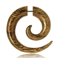 Load image into Gallery viewer, Ohrringe Holz Fake Piercing Spiralen Edelstahl Dehnschnecken - chic-net.de
