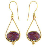 Cargar imagen en el visor de la galería, Ohrringe Howlith lila oval Tropfen Dreieck Punkte Messing antik golden nickelfrei Tribal Ohrhänger - chic-net.de
