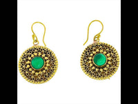 Load image into Gallery viewer, Ohrringe Jade Spiralbögen Punkte 25 mm rund Messing antik golden Ohrhänger nickelfrei Tribal - chic-net.de
