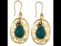 Load image into Gallery viewer, Ohrringe Jade Tropfen oval glänzend spiralig Messing antik golden Tribal Ohrhänger nickelfrei Brass - chic-net.de
