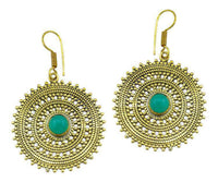 Load image into Gallery viewer, Ohrringe Jade Zopf Kreis Punkte Dreiecke Messing antik golden Ohrhänger nickelfrei Tribal Brass - chic-net.de
